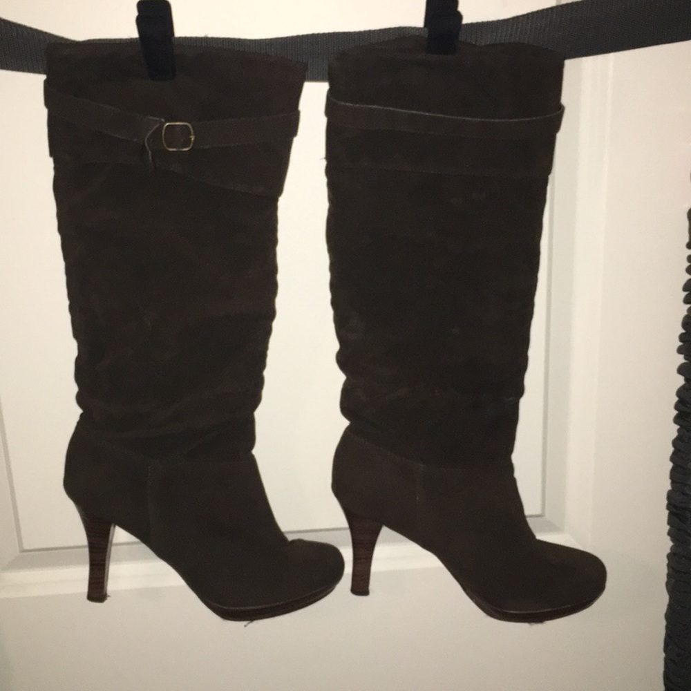 Brown suede like knee high boots